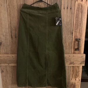 Women’s corduroy olive green maxi skirt.